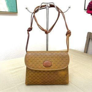 💯 GUCCI Shoulder Bag GG Interlocking Brown PVC Coated Canvas RATE VINTAGE